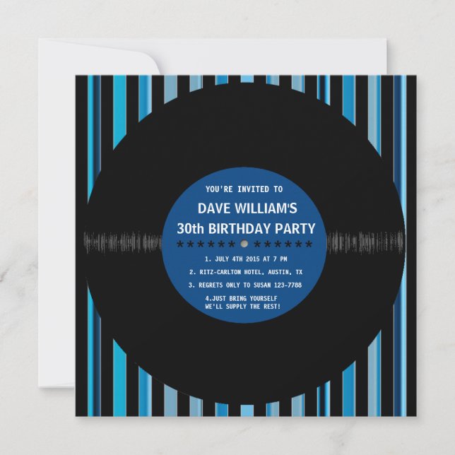 Retro Vinyl Record l Modern Birthday Party Invites (Front)