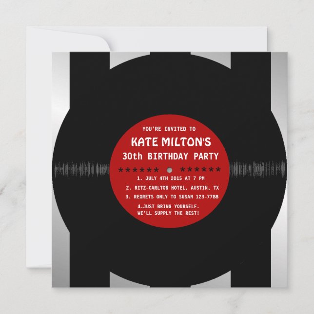 Retro Vinyl Record l Modern Birthday Party Invites (Front)