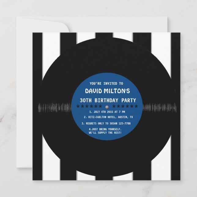 Retro Vinyl Record l Modern Birthday Party Invites (Front)
