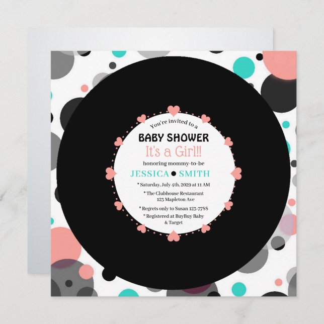 Retro Vinyl Record l Modern Chic Girl Baby Shower Invitation (Front/Back)