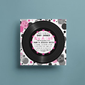 Retro Vinyl Record l Modern Chic Girl Baby Shower Invitation