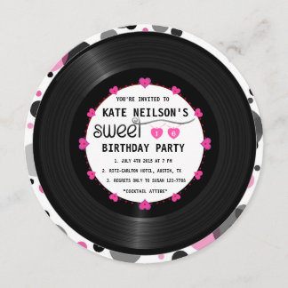 Retro Vinyl Record l Modern Chic Sweet 16 B'day Invitation