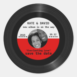 Retro Vinyl Record l Modern Save-the-Date Classic Round Sticker