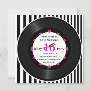 Retro Vinyl Record l Modern Sweet 16 B'day Invitation