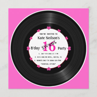 Retro Vinyl Record l Modern Sweet 16 B'day Invitation
