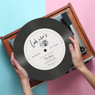 Retro vinyl record look who’s 40, 40th birthday invitation