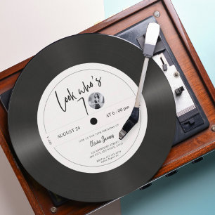 Retro vinyl record look who’s 70, 70th birthday  invitation