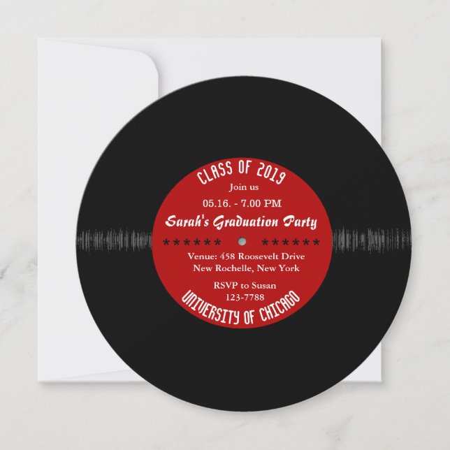 Retro Vinyl Record | Modern Chic Graduation Invite (Front)