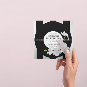 Retro Vinyl Record Modern Orchids Birthday Invites