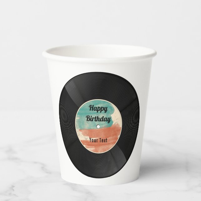 Retro Vinyl Record Music Birthday Party Paper Cups (Front)