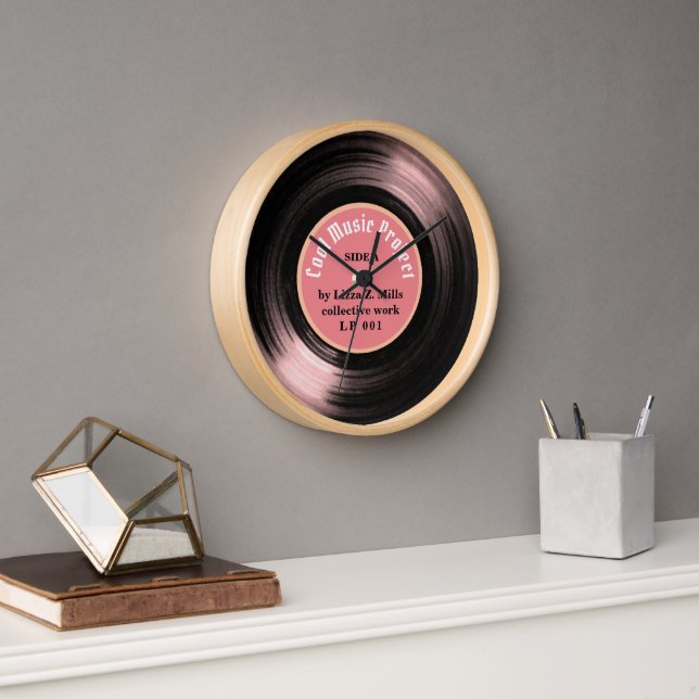 Retro Vinyl Record Music Hour Pink Clock (Office)