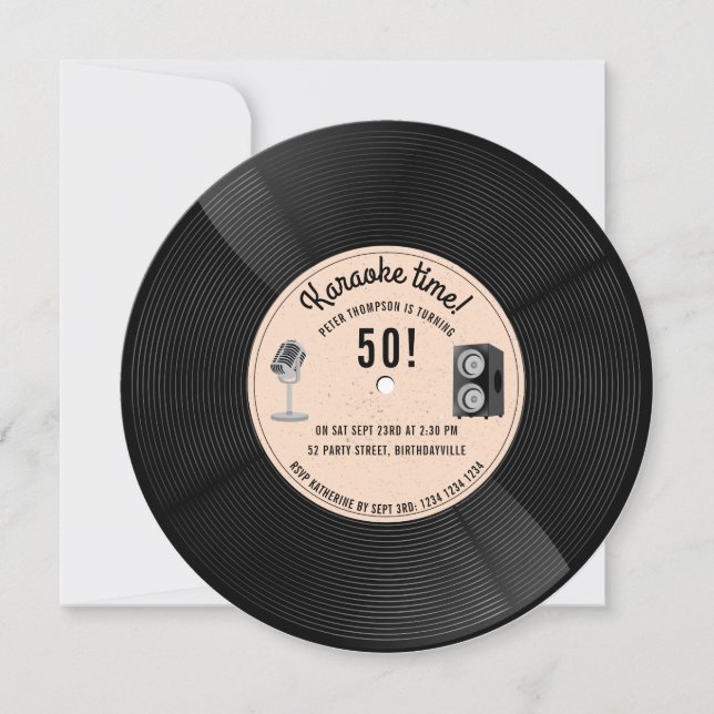 Retro Vinyl Record Music Karaoke Birthday Party  Invitation (Front)