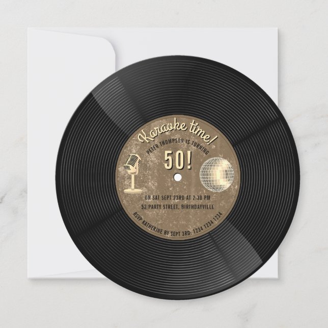 Retro Vinyl Record Music Karaoke Disco Birthday Invitation (Front)