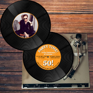 Retro Vinyl Record Music Milestone Birthday Photo Invitation