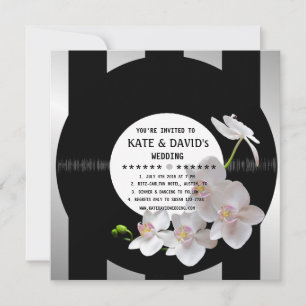Retro Vinyl Record Orchids Modern Wedding Invites