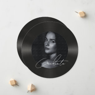 Retro vinyl record photo graduation announcement
