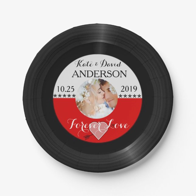 Retro Vinyl Record Photo Post-Wedding Party Custom Paper Plate (Front)