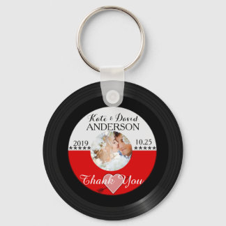 Retro Vinyl Record Photo Wedding Favour Thank You Key Ring