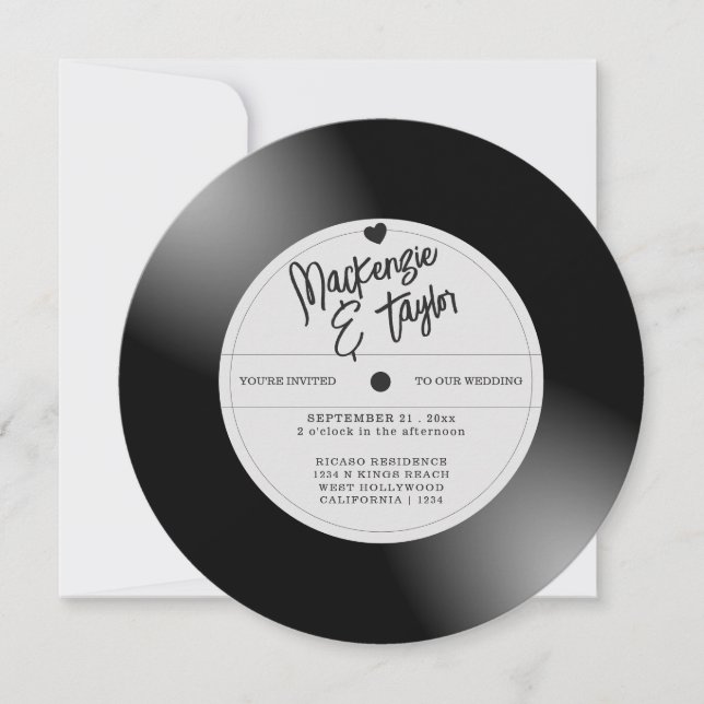Retro Vinyl Record Photo Wedding Invitation (Front)