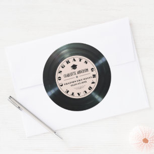 Retro Vinyl Record Pink Graduation Classic Round Sticker