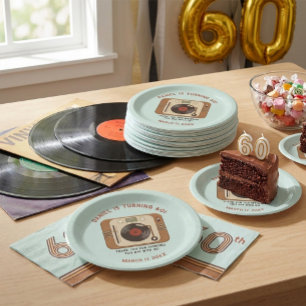 Retro Vinyl Record Player 60th Birthday  Paper Plate