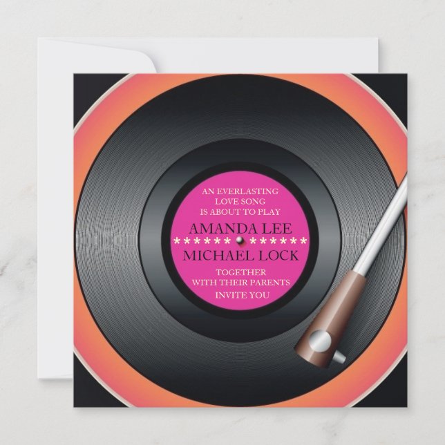Retro Vinyl Record Player / Modern Wedding Invites (Front)