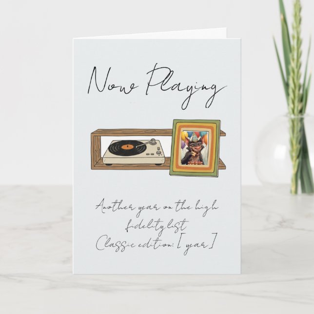 Retro Vinyl Record Player Photo Personalized Card (Front)