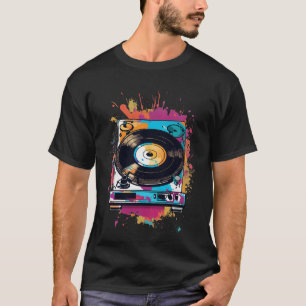 Retro Vinyl Record Player Splash Art T-Shirt