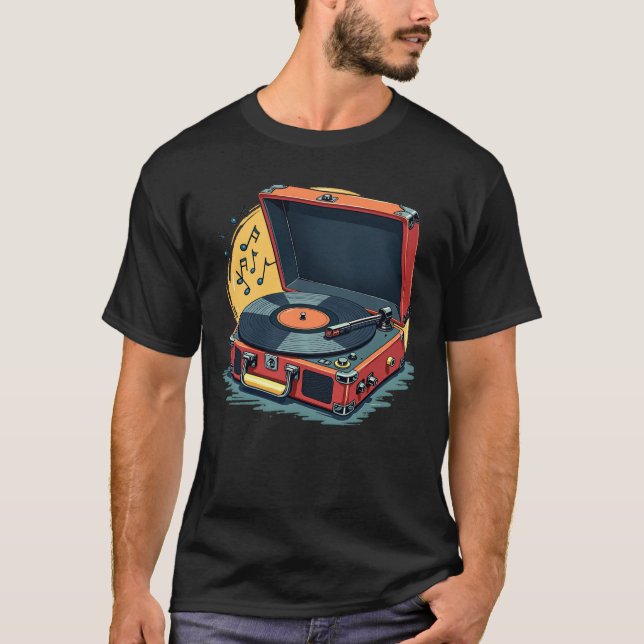 Retro Vinyl Record Player Vibes T-Shirt (Front)