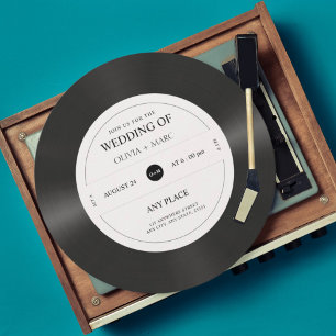 Retro vinyl record QR code wedding Invitation