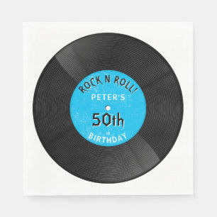 Retro Vinyl Record Rock N Roll Blue Birthday Napkin