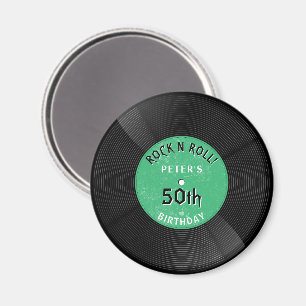 Retro Vinyl Record Rock N Roll Green Birthday Magnet