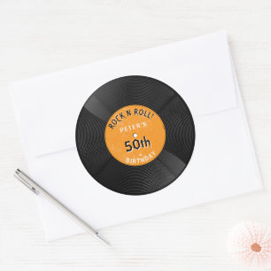 Retro Vinyl Record Rock N Roll Orange Birthday Classic Round Sticker