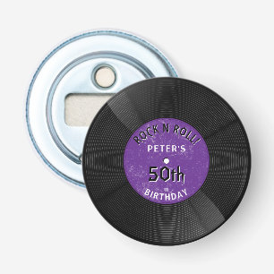 Retro Vinyl Record Rock N Roll Purple Birthday Bottle Opener