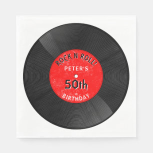 Retro Vinyl Record Rock N Roll Red Birthday Napkin