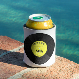 Retro Vinyl Record Rock N Roll Yellow Birthday Can Cooler