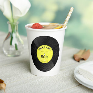 Retro Vinyl Record Rock N Roll Yellow Birthday Paper Cups