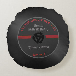 Retro Vinyl Record Round Pillow – Vintage Music Bi