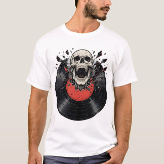 Retro Vinyl Record Skull T-Shirt
