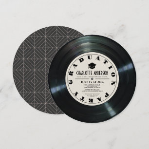 Retro Vinyl Record Tan Graduation Invitation