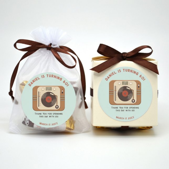 Retro Vinyl Record Thank You Round Stickers (Creator Uploaded)