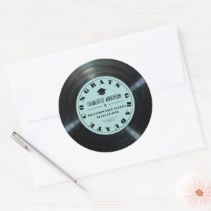 Retro Vinyl Record Turquoise Graduation Classic Round Sticker