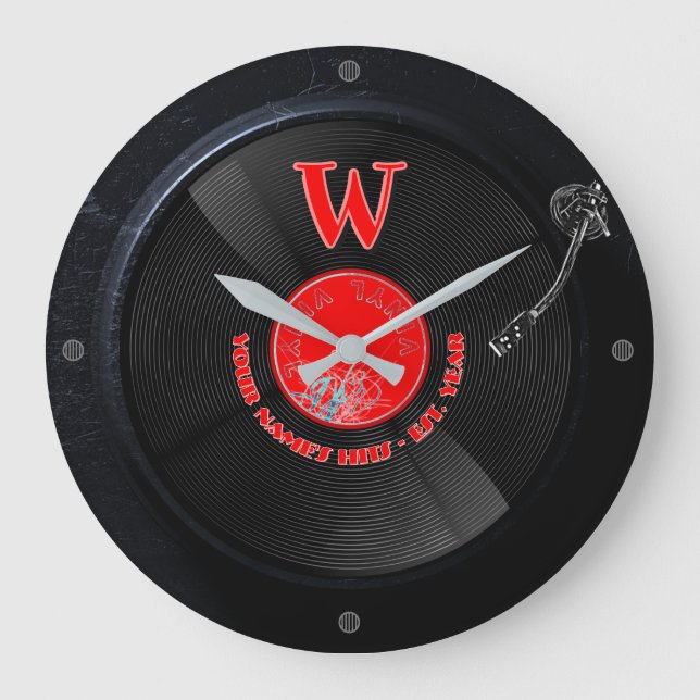 Retro Vinyl Record Wall Clock with Custom Name (Front)