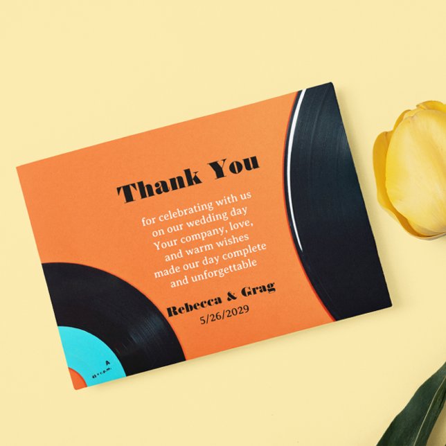 Retro Vinyl Record Wedding Photo Thank You Card (Creator Uploaded)