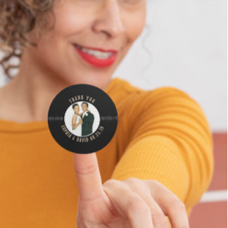 Retro Vinyl Record Wedding Photo Thank You Classic Round Sticker