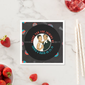 Retro Vinyl Record Wedding Photo Thank You Napkin