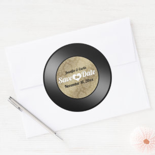 Retro Vinyl Record Wedding Save the Date Classic R Round Sticker