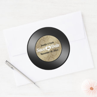 Retro Vinyl Record Wedding Save the Date Classic R Round Sticker