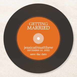 Retro Vinyl Record Wedding Save the Date Wedding Round Paper Coaster