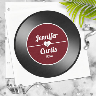Retro Vinyl Record Wine Red Wedding Napkins